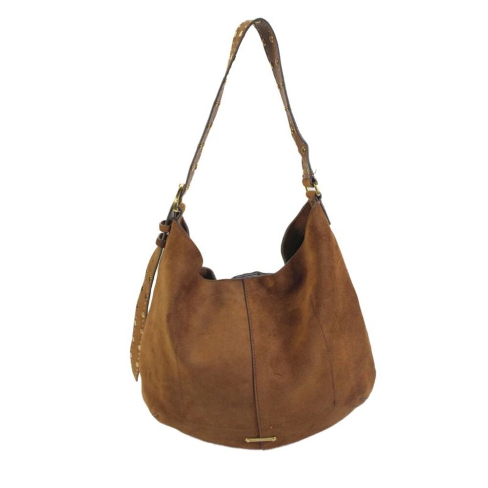 Rebecca Minkoff Womens Studded Suede Snap Closure Shoulder Bag Brown